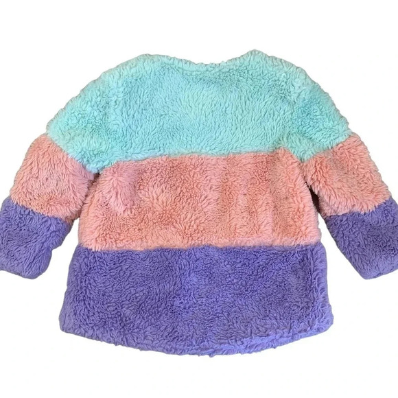 Cat & Jack Faux Fur Fuzzy Winter Coat Jacket Girl Size 4T Green Pink Purple - Picture 6 of 11
